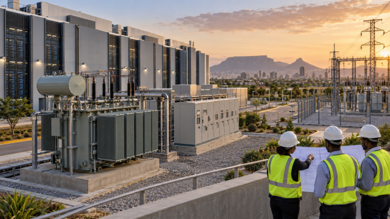 Oil-immersed transformer supplying a modern data center campus in Africa