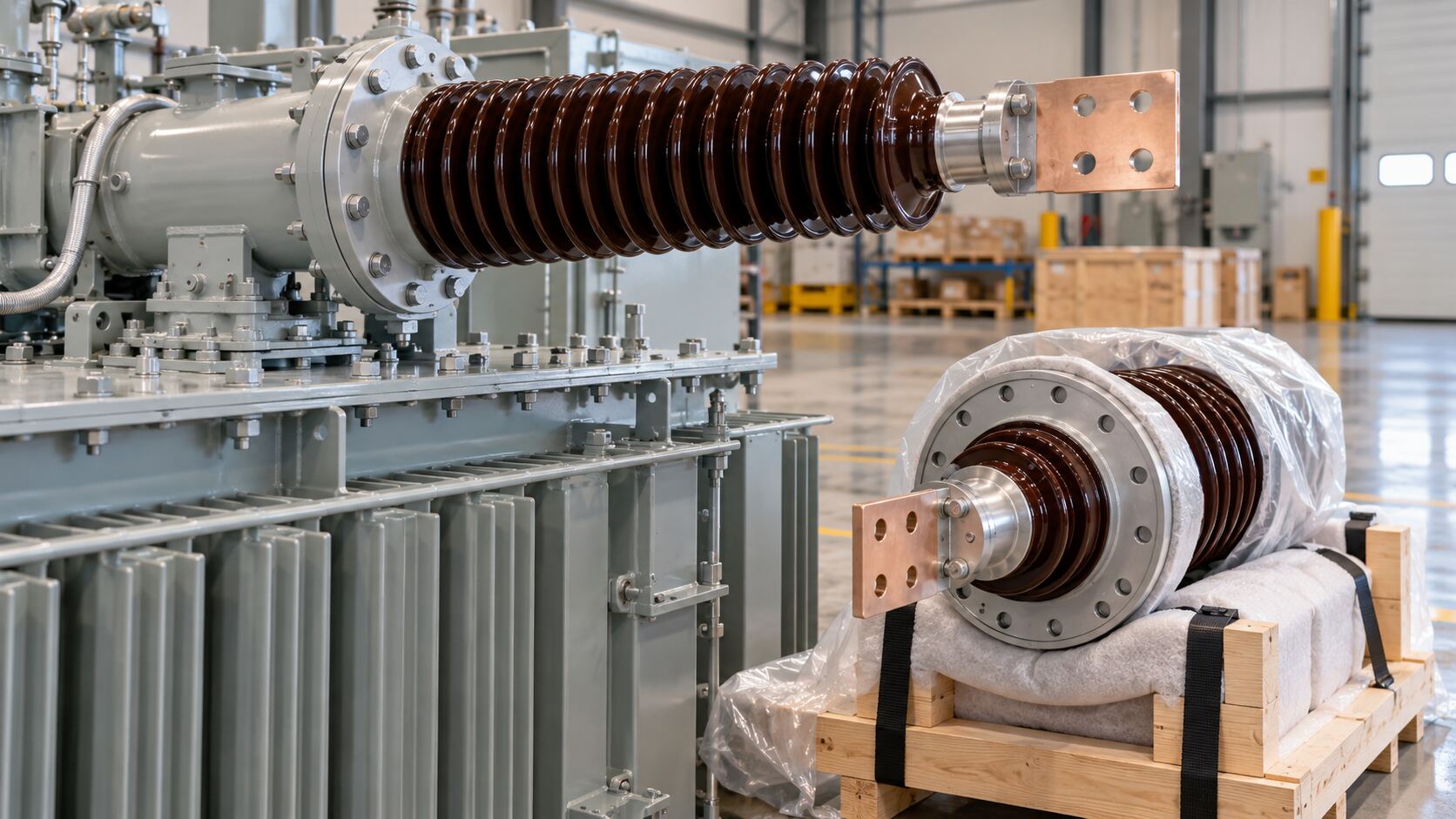 Spare bushing flange and terminal compatibility Installed and protected spare transformer bushings with flanges and terminals