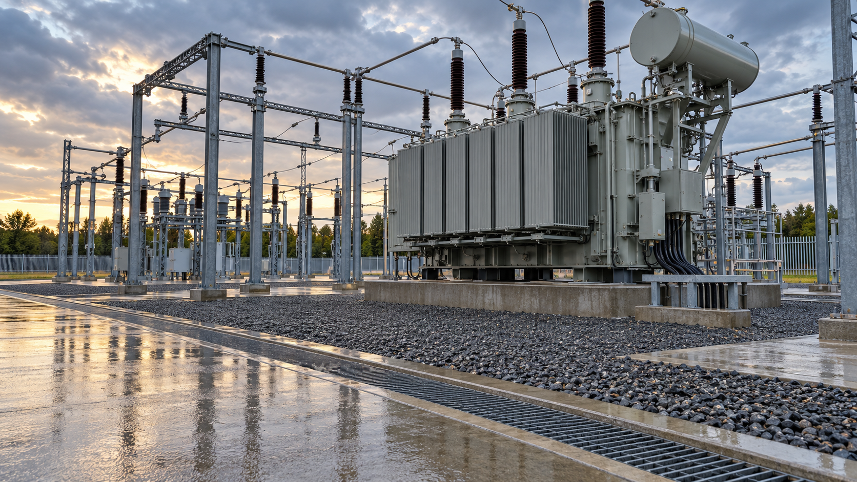 Substation drainage and access route Outdoor substation drainage channel and transformer access route