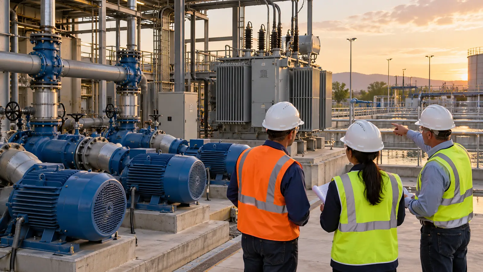 Motor Restart Priority and Transformer Loading Engineers evaluating motor restart priorities near industrial pumping equipment