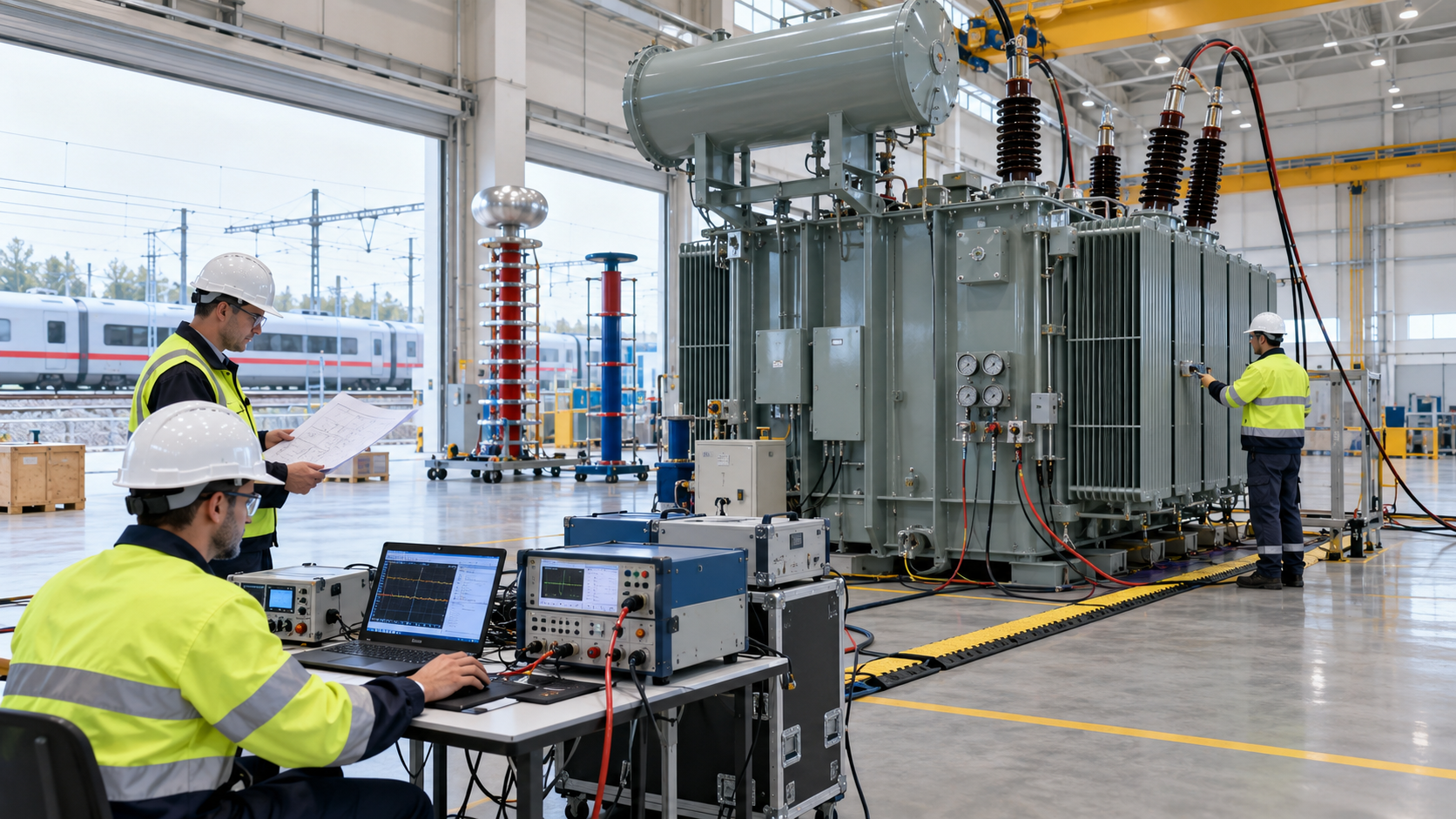 Prueba de aceptación en fábrica (FAT) del transformador del depósito ferroviario Pruebas de aceptación en fábrica de un transformador de un depósito ferroviario