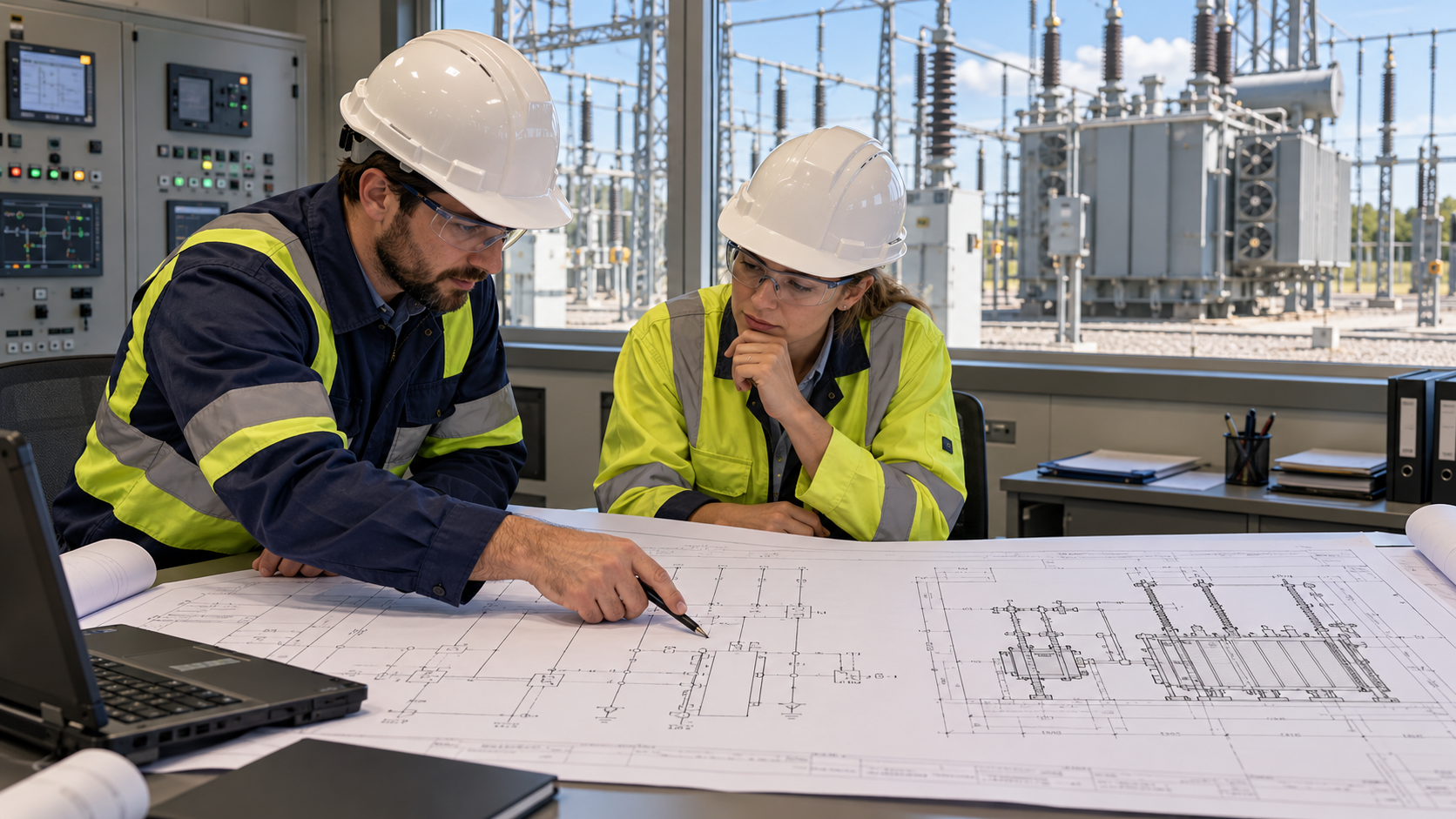 Transformer Neutral Grounding Engineering Review Engineers reviewing a transformer neutral grounding interface drawing