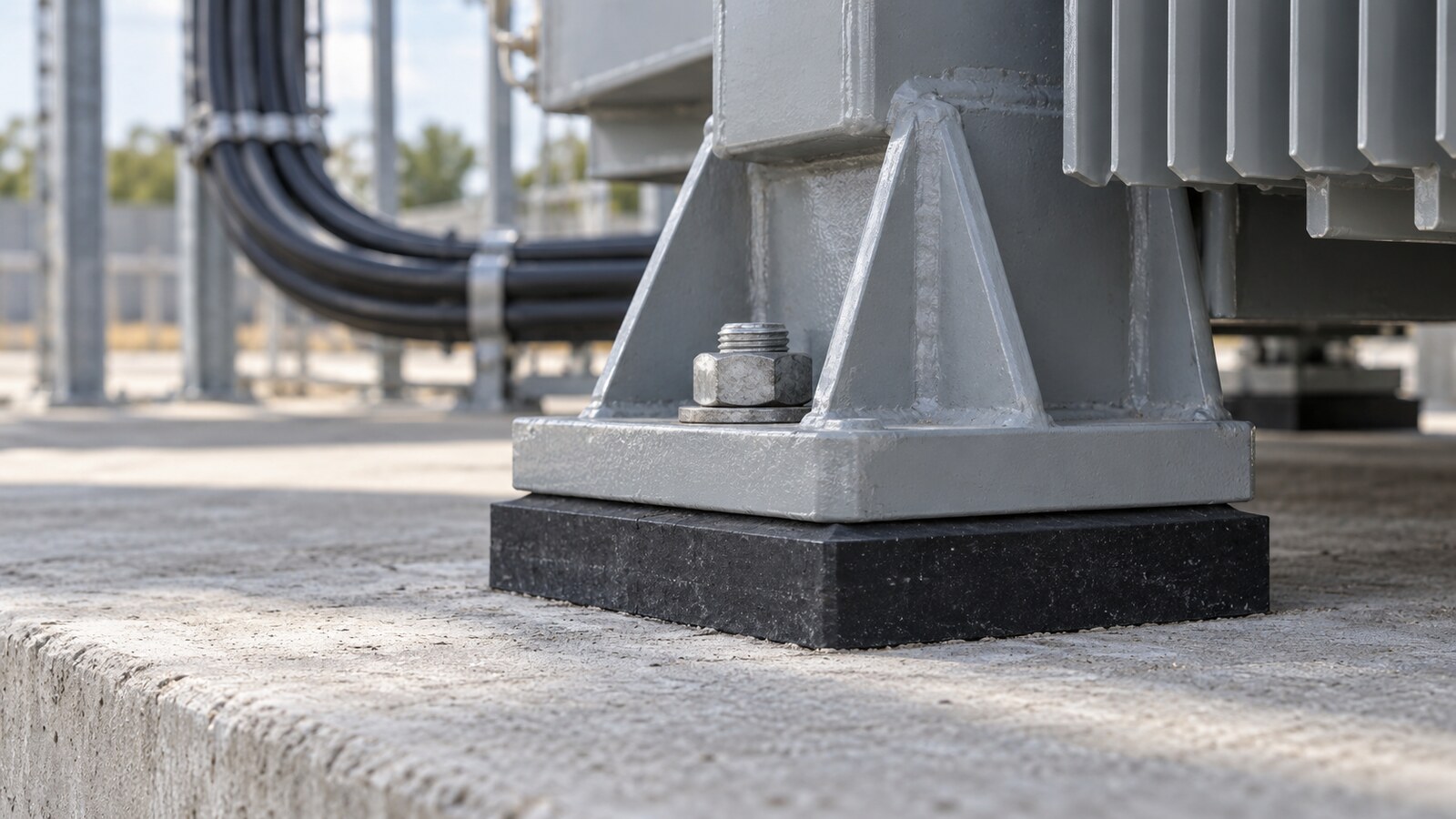 Transformer Support Vibration Interface Concept illustration of a transformer support foot and elastomer interface