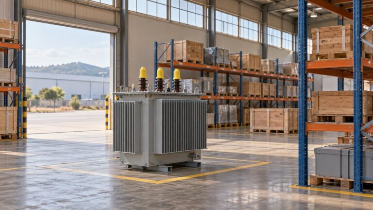 Concept illustration of a protected shared spare transformer in an industrial warehouse