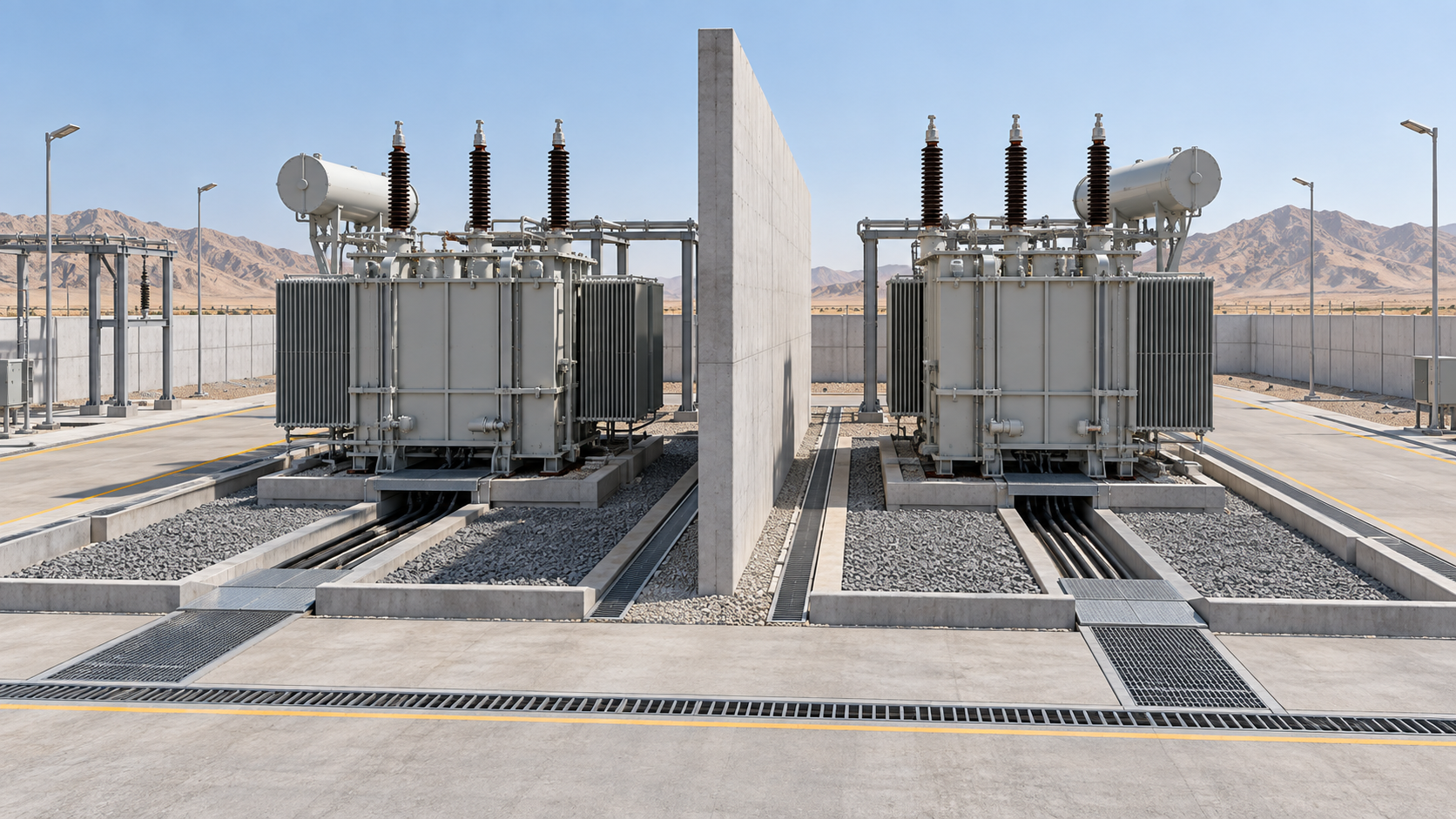 Transformer Fire Protection Interface for Middle East EPC Projects: Containment, Separation and Controls 5 Two oil immersed transformers separated by a concrete wall