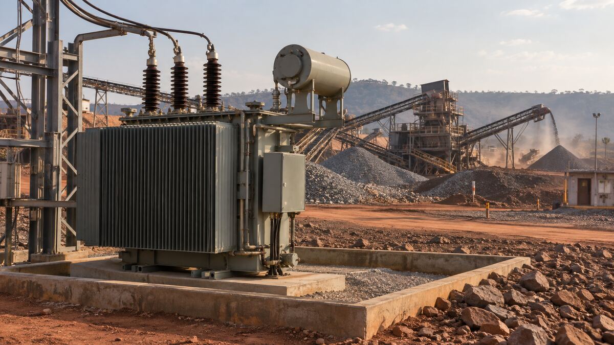 Mozambique Mining Transformer Site Planning Concept illustration of an oil-immersed transformer beside mining conveyors