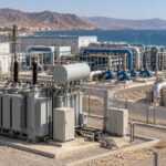 Morocco desalination plant transformer beside coastal process equipment