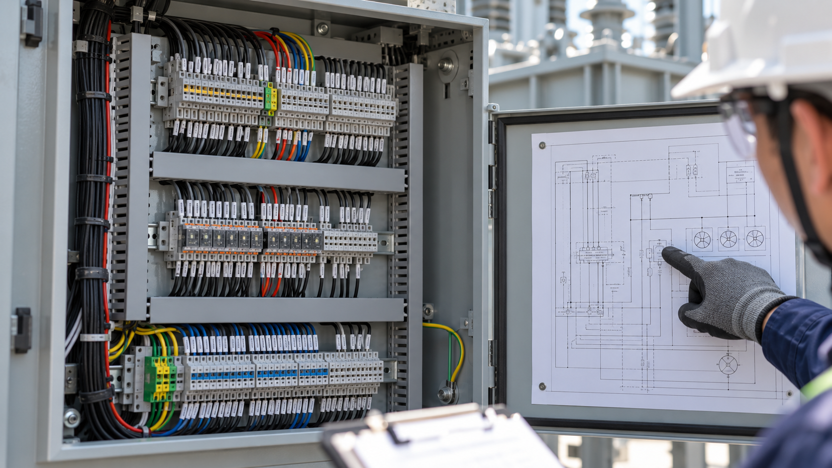 Transformer Winding Temperature Indicator for African Industrial Projects: Sensors, Contacts and SCADA 5 Terminal blocks and wiring inside a transformer temperature alarm control cabinet