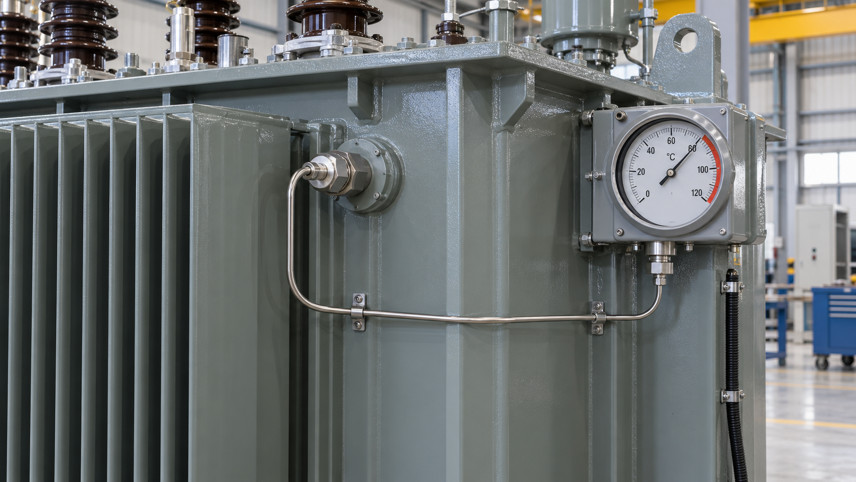 Transformer Winding Temperature Indicator for African Industrial Projects: Sensors, Contacts and SCADA 4 Temperature sensing route and dial on an oil-immersed transformer tank