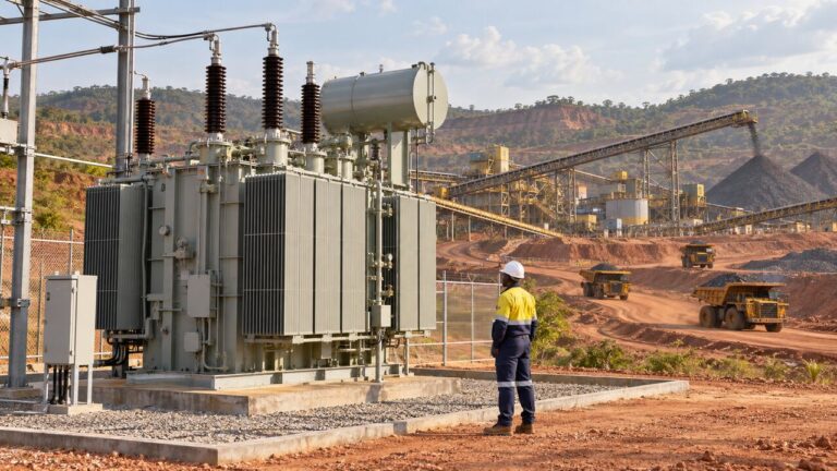 Oil-immersed power transformer supplying a remote mining and mineral processing site in West Africa