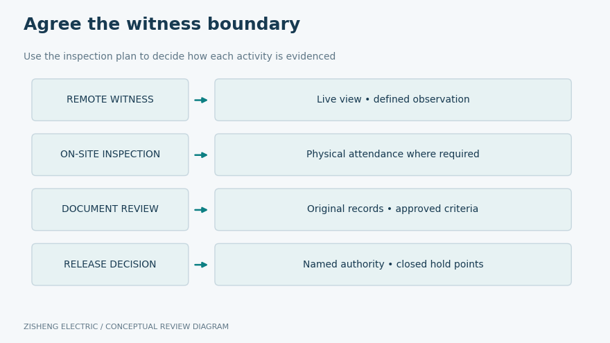 Remote onsite document review and release decision categories in a witness plan