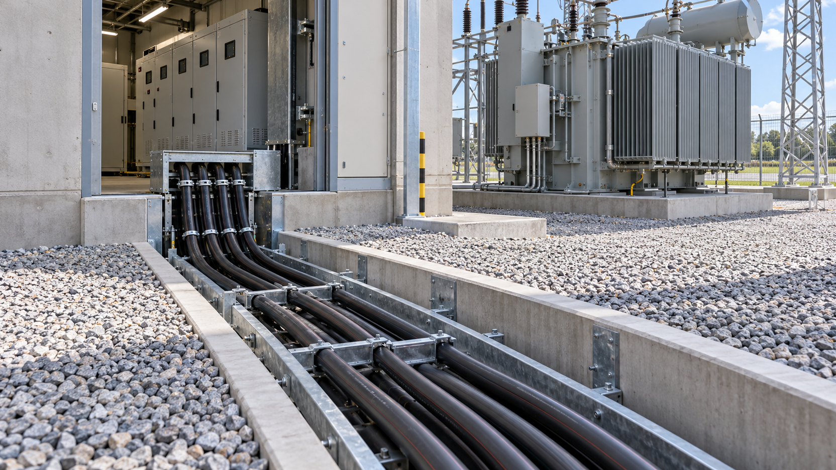 Cable routing between switchgear and transformer Cable route between medium voltage switchgear and an industrial transformer