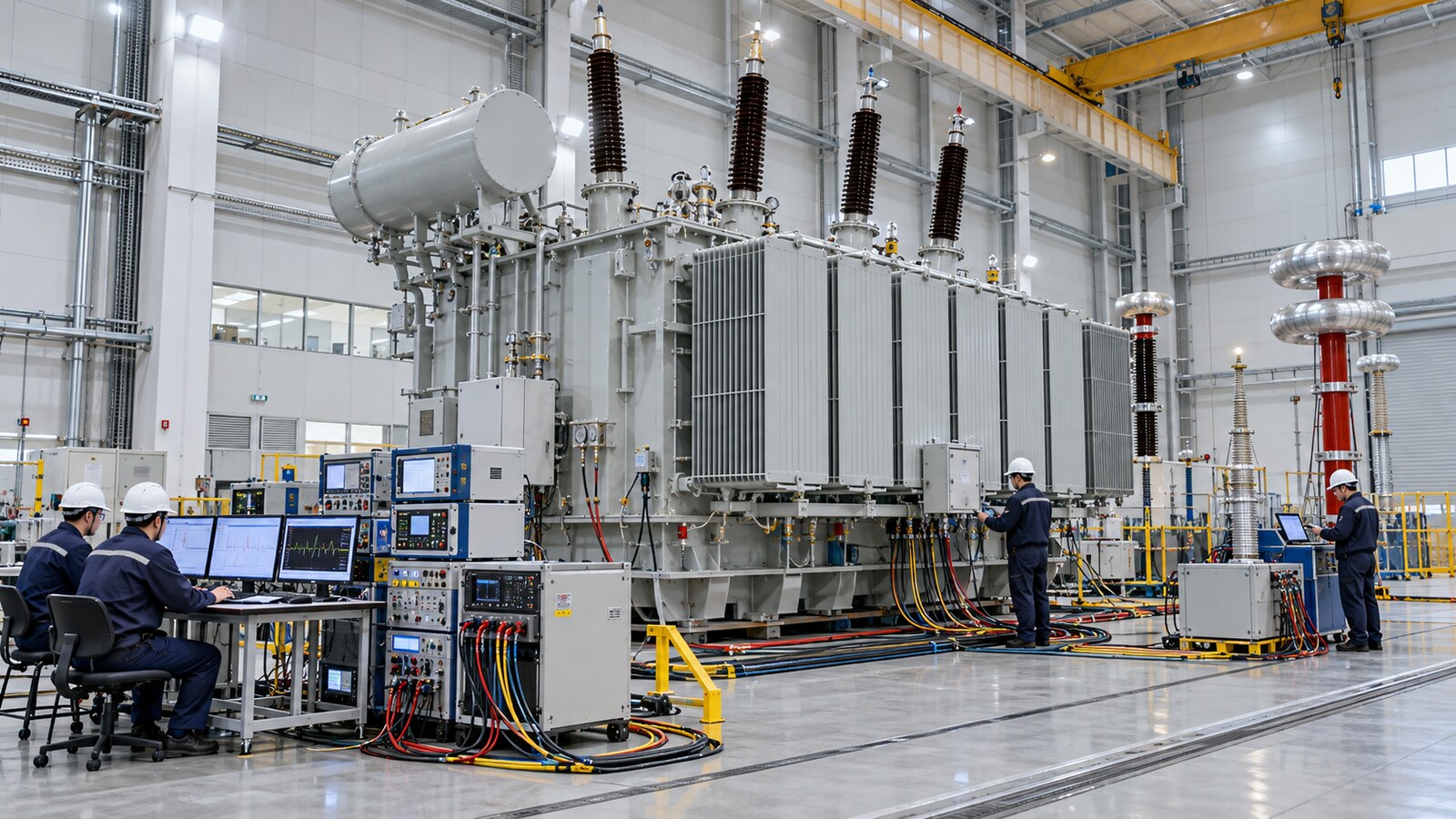 IEC 60076-4:2026 Transformer Impulse Testing: What EPC Buyers Should Update 5 Oil-immersed power transformer arranged for factory acceptance testing in a modern test hall